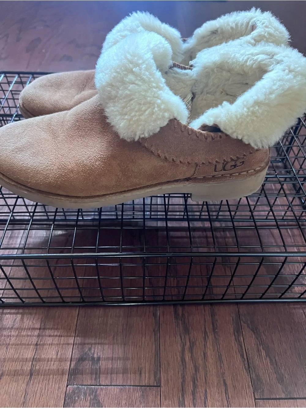 UGG Women's Chestnut Suede Ankle Booties with Cream Shearling